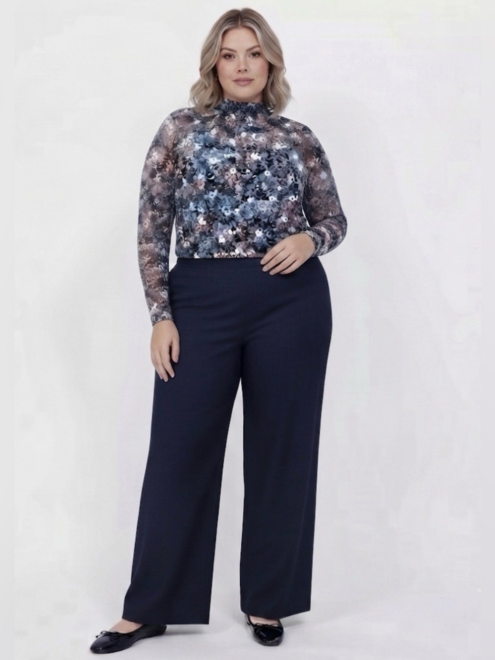 Lane Bryant Blue Floral Mock Neck Long Sleeve Blouse Size 18/20 New With…